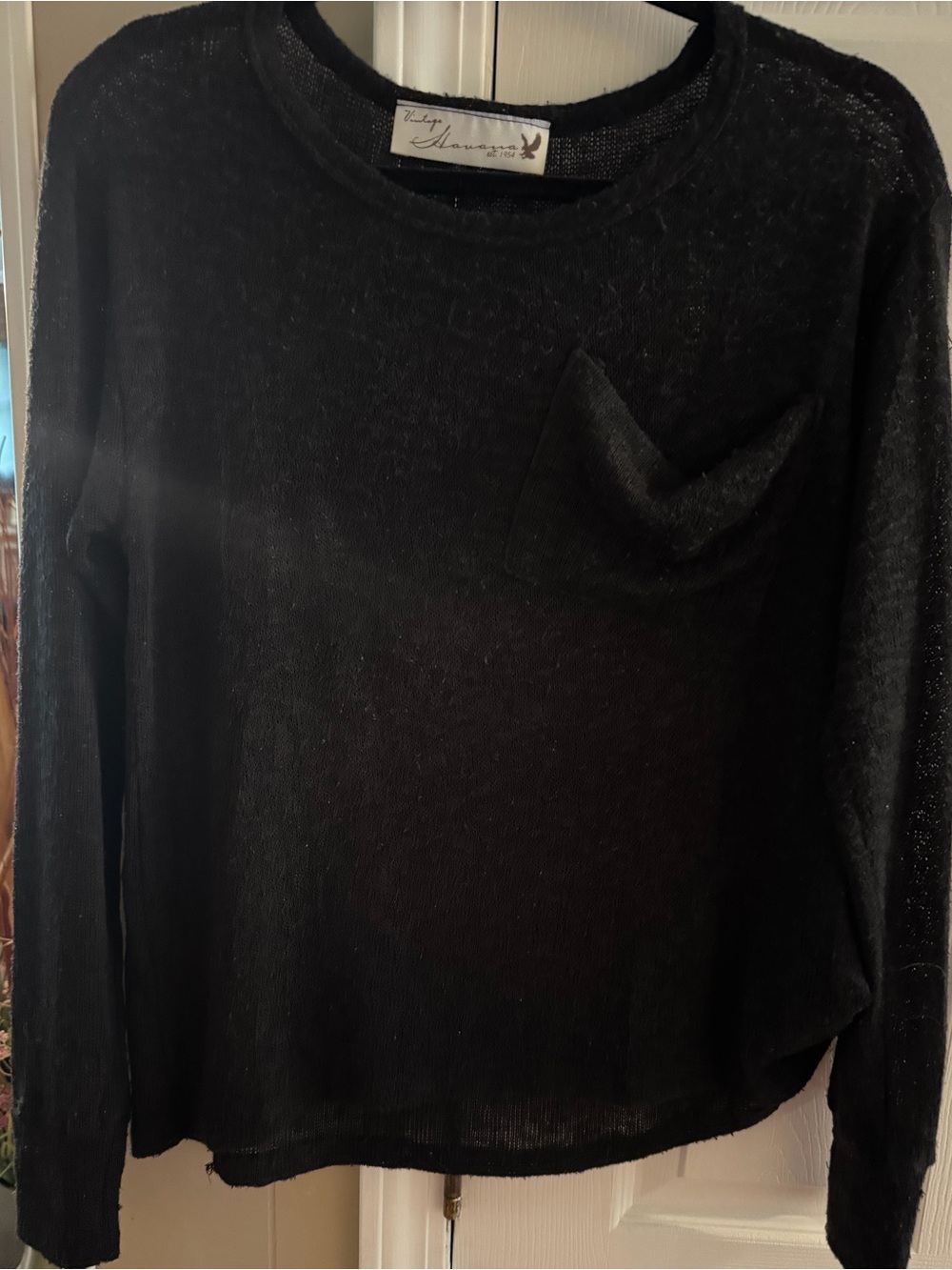 Vintage Havana Black Sheer Long-Sleeve Pocket Top
